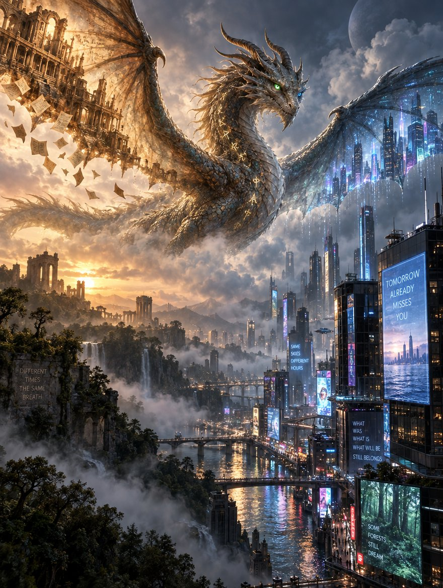 Flux 3 (flux-3.org) prompt example: Intricate Poetic Dragon Fantasy Text