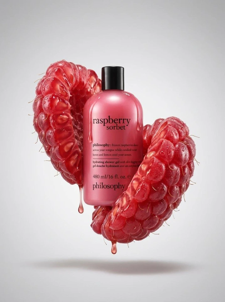 Flux 3 (flux-3.org) prompt example: Raspberry Shell Product Photography
