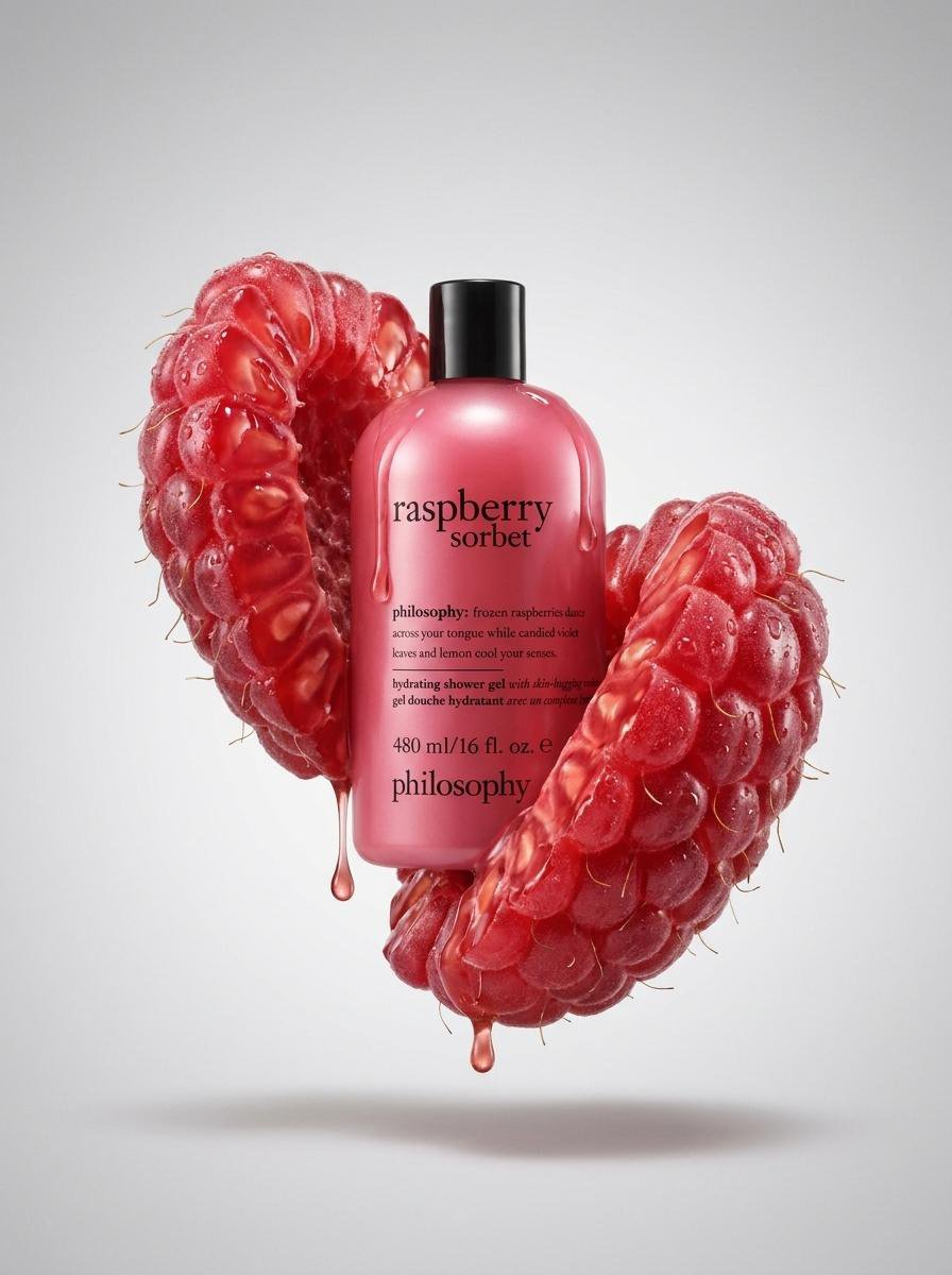 Flux 3 (flux-3.org) prompt example: Raspberry Shell Product Photography