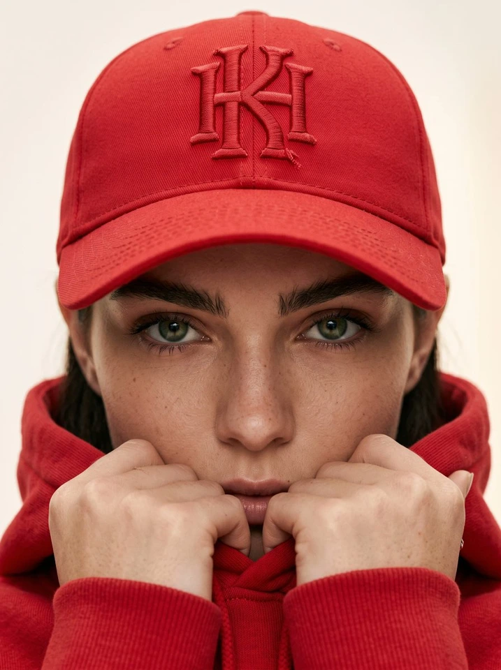 Flux 3 (flux-3.org) prompt example: Tight Red Cap Fashion CloseUp