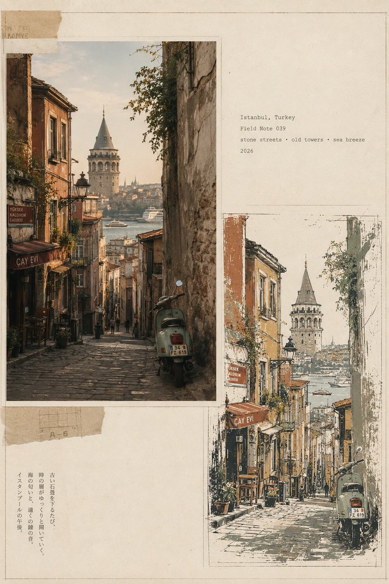 Flux 3 (flux-3.org) prompt example: Vintage Travel Journal Editorial Collage