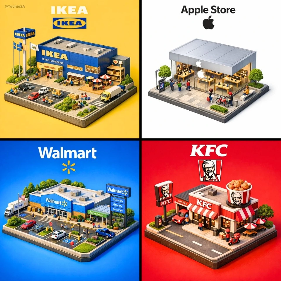 Flux 3 (flux-3.org) prompt example: Isometric brand storefront