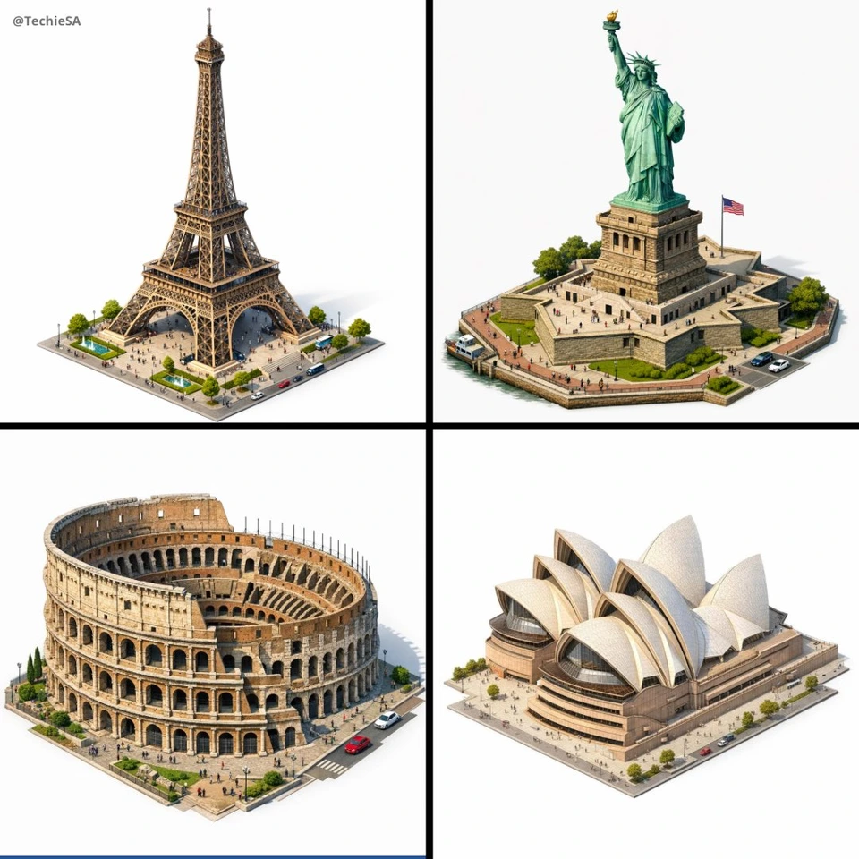 Flux 3 (flux-3.org) prompt example: Isometric architectural landmark
