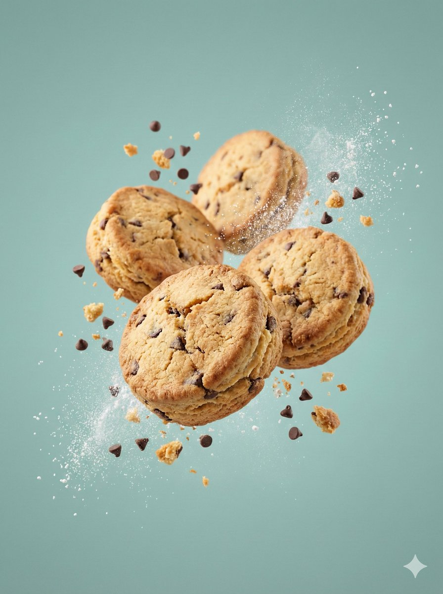 Flux 3 (flux-3.org) prompt example: Floating biscuit studio photograph