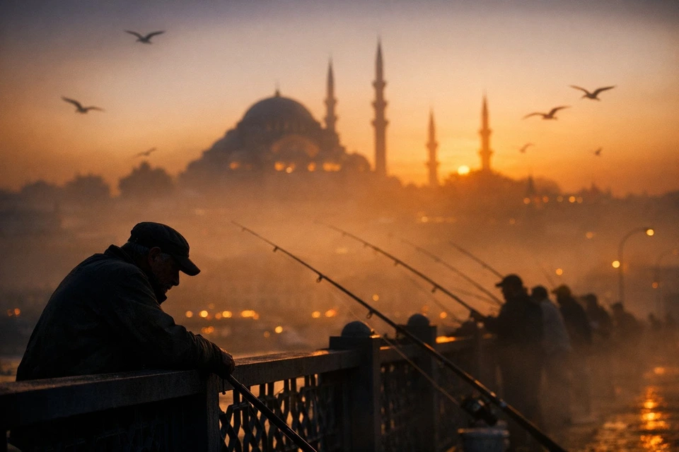 Flux 3 (flux-3.org) prompt example: Istanbul fishermen at sunset