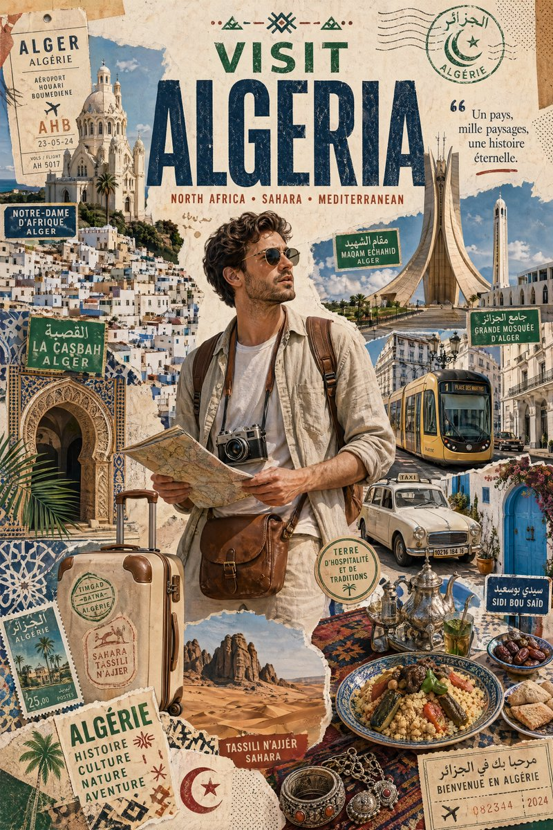 Flux 3 (flux-3.org) prompt example: Algeria travel collage