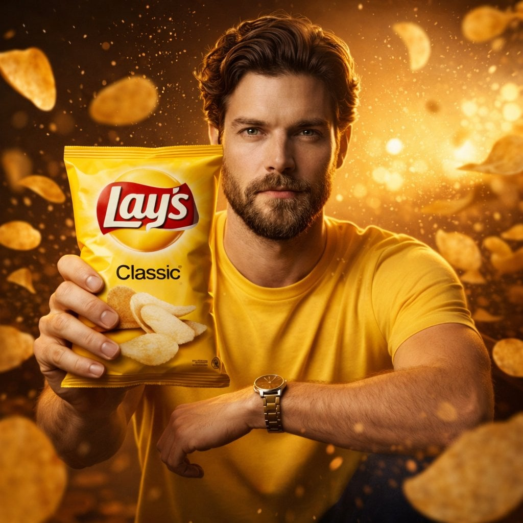 Flux 3 (flux-3.org) prompt example: Snack-inspired fashion campaign