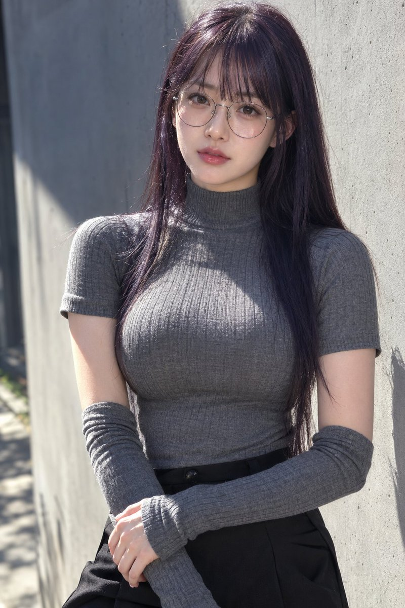 Flux 3 (flux-3.org) prompt example: East Asian Woman in Gray Turtleneck Concrete Wall