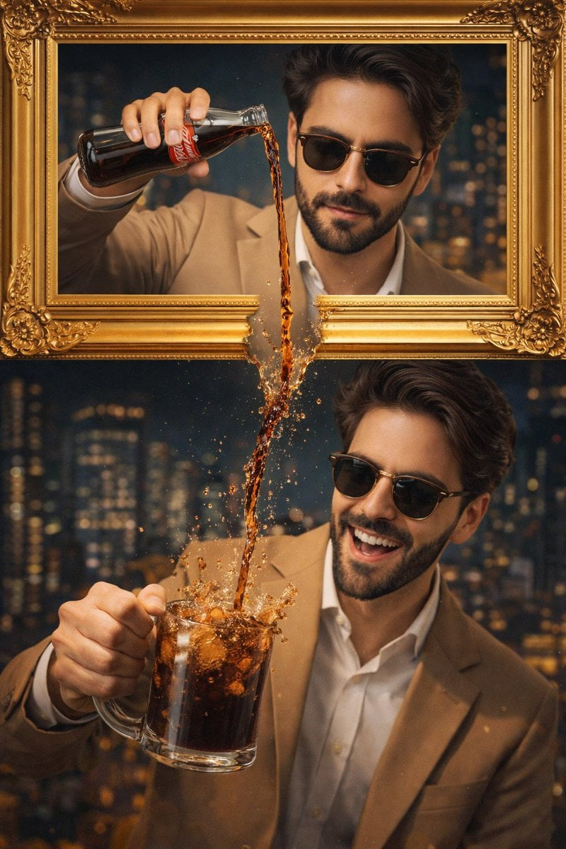 Flux 3 (flux-3.org) prompt example: Surreal framed beverage scene